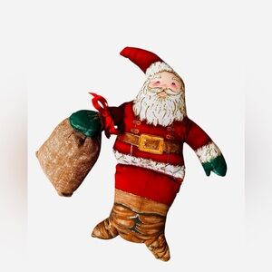 Vintage Santa Pillow Doll Handmade Holiday Christmas Santa With Bag Nostalgic